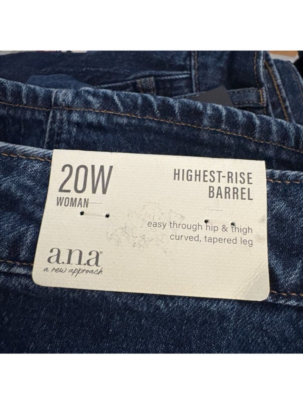 a.n.a Woman Plus Sz 20W Blue Dark Wash Denim Highest-Rise Barrel Jeans NWT - Picture 12 of 14